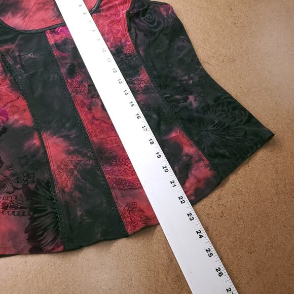 Sami Jo Tank Top Wmns M Black Red Floral Paisley Velvet Burnout Feminine Grunge - Picture 7 of 10